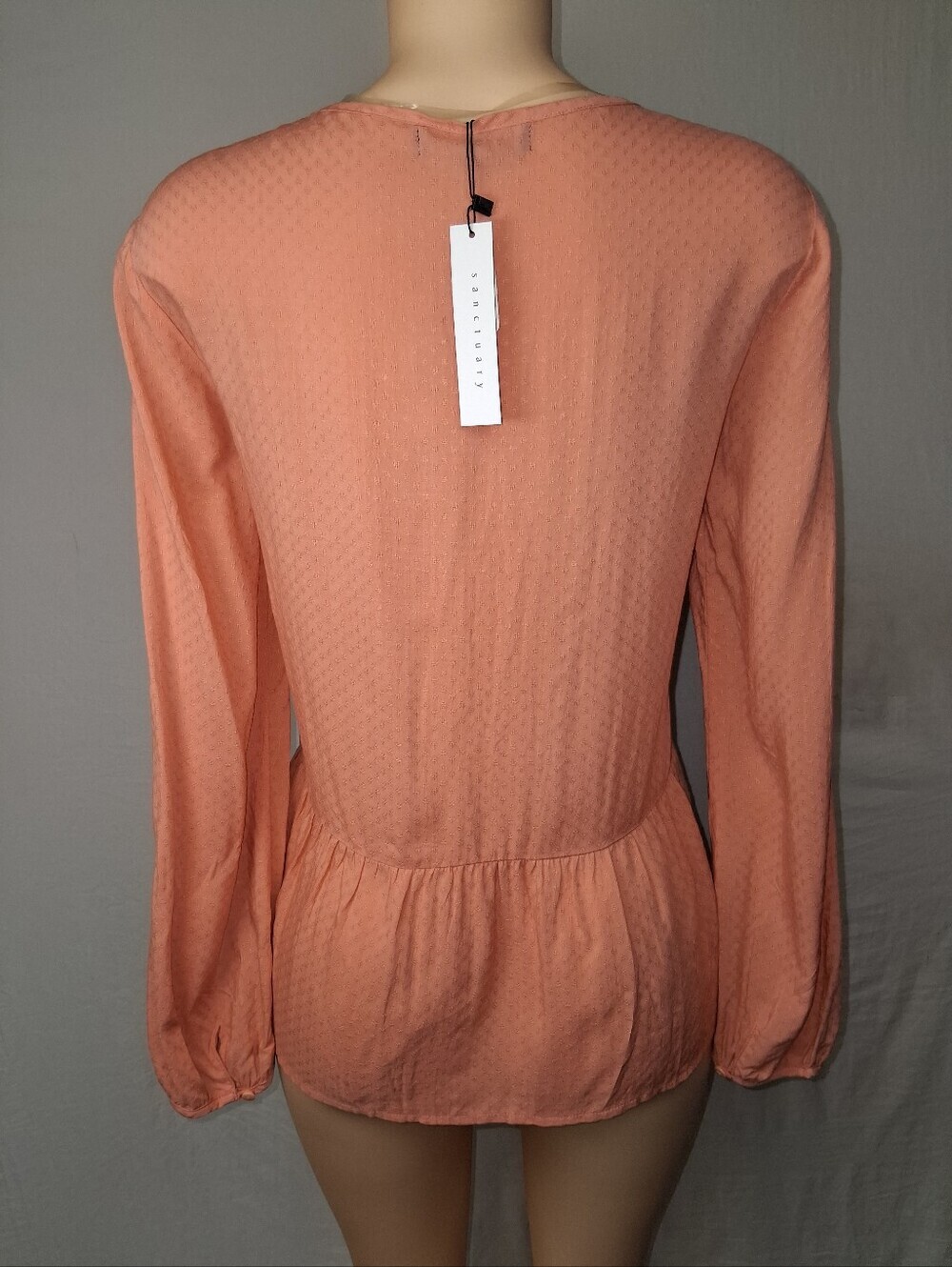 Sanctuary Peach Tie-Neck Peplum Top Sixe S - Picture 11 of 16
